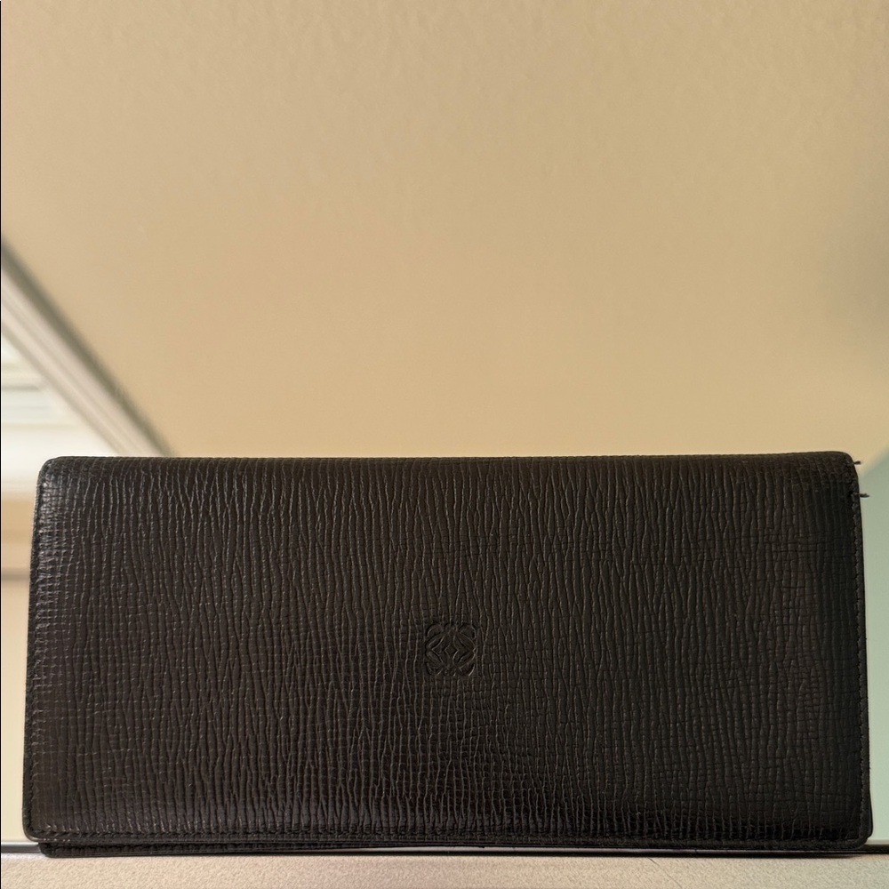 Black Loewe long wallet in textured leather with a debossed logo